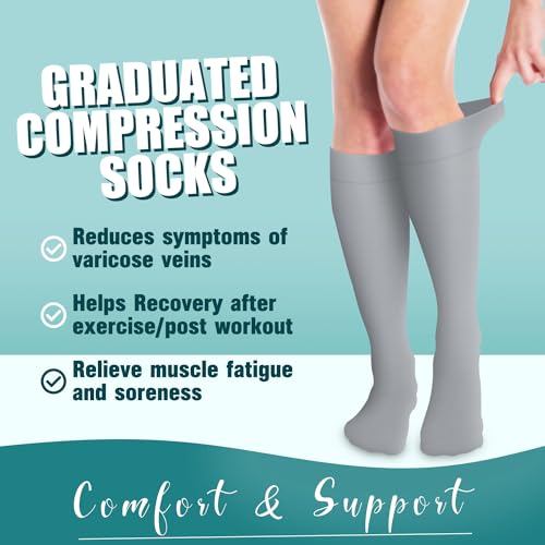 COOLOVER Compression Socks for Women and Men - Best for Circulation, Running, Athletic, Recover, Nurse, Travel - color: 12 Black/Black/Gray/Gray/Navy/Navy