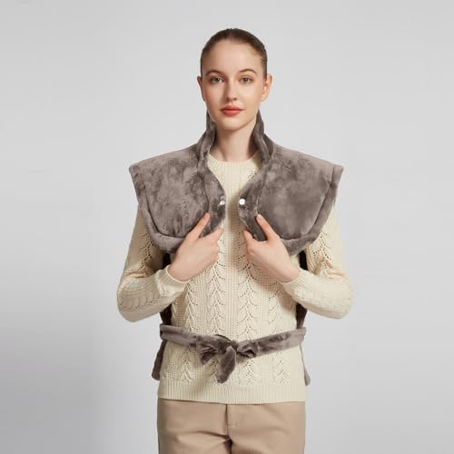 26" x 35" Flannel Neck&Shoulder&Back Heating Pad with 12 Temperature Settings&Countdown Timer, Pain Relief for Back/Neck/Shoulders/Menstrual Pain(Light Tan) - color: 03-light Tan