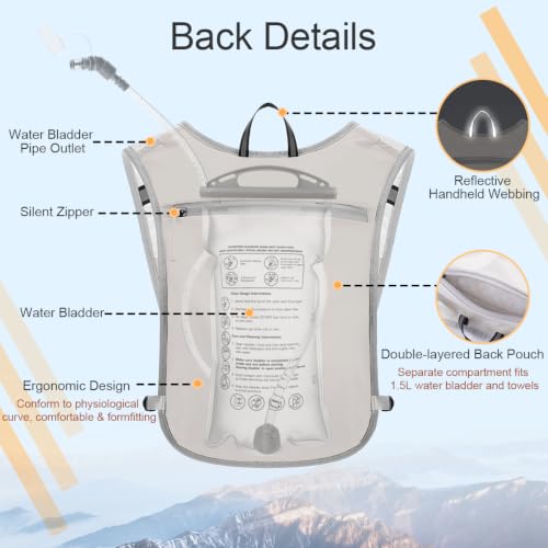 Running Vest Hydration Backpack for Men Women, Lightweight Breathable Hydration Packs, Adjustable Chest Straps Daypack, Reflective Water Running Vest for Marathon, Trail, Hiking, Cycling - color: Grey