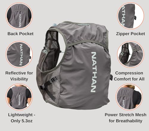 Nathan Women's Hydration Vest - Lightweight Mesh, Breathable, 2x14oz Flasks, 2L Bladder, Reflective Vest, Pinnacle Breeze - size: Small-Medium, style: Charcoal