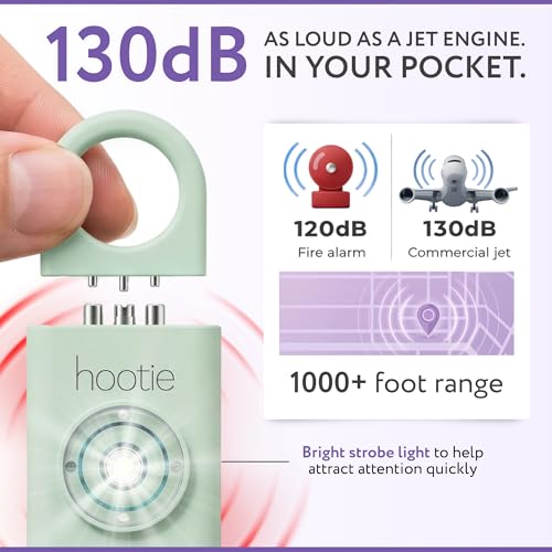 HOOTIE Personal Safety Alarm for Women, Men and Kids — 130dB Personal Alarm Keychain, Pull Pin Safety Alarm Keychain with Strobe Light, Self-Defense Alarm for Campus, Travel and Running — Mint - color: Mint