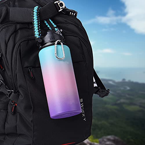 Wongeto Paracord Handle Carrier Holder with Shoulder Strap,Compatible with Hydro Flask Wide Mouth Water Bottles - color: Mint Green/Compass