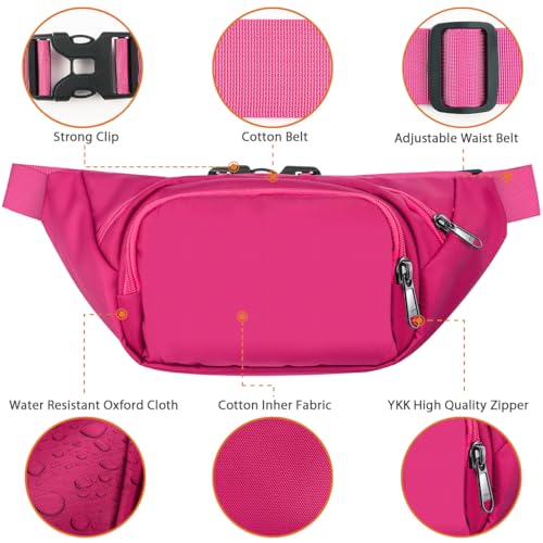 Large Fanny Pack for Women Men - Syican Waist bag with 3-Zipper Pockets - color: Rose