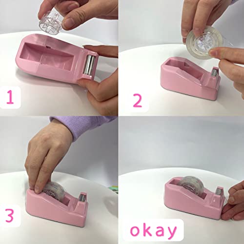 WELSTIK Desktop Office Tape Dispenser Non-Skid Base, for Packaging in Office,Restaurant, Flower Shop,Cake Shop,Pink - color: Pink