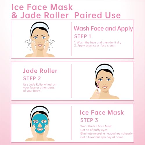 ZNÖCUETÖD Ice Face Facial Jade Roller and Ice Face Mask Cold - color: Blue+pink