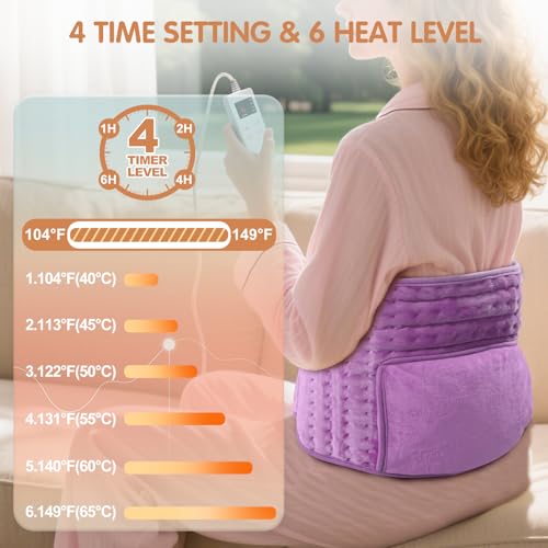 COCOBELA Heating Pad for Back Electric Waist Heat Pad Period Cramps, Lilac - color: Lilac