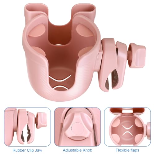 Accmor Stroller Cup Holder with Phone Holder, Bike Cup Holder, Walker Scooter Wheelchair Cup Holder Attachment, Universal Cup Holder for Uppababy Graco Strollers - color: All Light Pink Carbon Fiber Texture