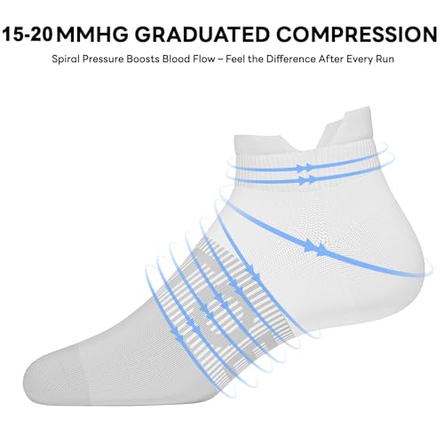 6 Pairs Ankle Compression Socks Women Men 15-20 mmHg Low Cut Athletic Running Arch Support for Travel Nurses Flight - color: Two-tone White