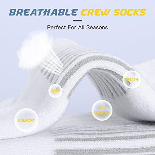 Felicigeely Athletic Crew Socks Cushioned Breathable for Men & Women 6 Pack - color: White, size: 12-14