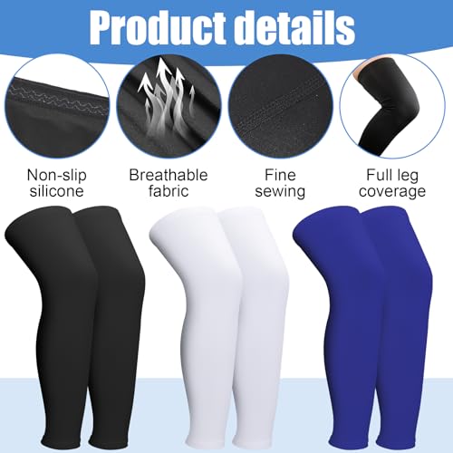 3 Pairs Leg Sleeves, Full Length Leg Compression Sleeve