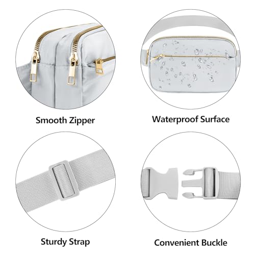Fashion Fanny Bag-Waist Pack With Adjustable Belt Bag-Unisex Crossbody Pack For Travel Running Hiking-Light Grey - color: 3-Zipper Light Grey