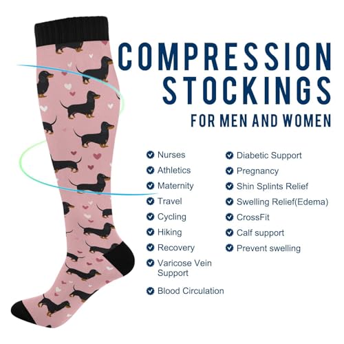 Wusikd Cats Compression Socks for Women and Men Circulation Cute Long Socks for Athletic Running 1 - color: Dachshund