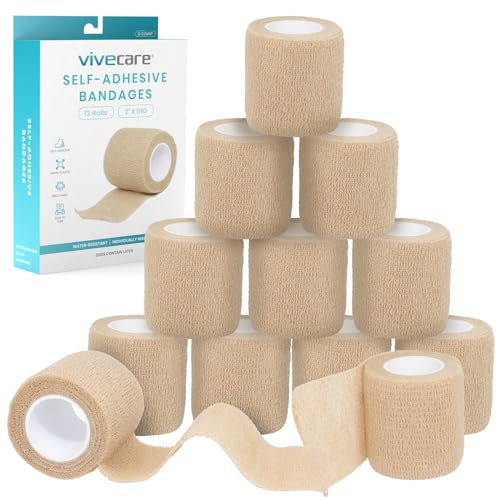 Vive Care Self Adhesive Bandage Wrap (12 Rolls) Cohesive Extra Sticking
