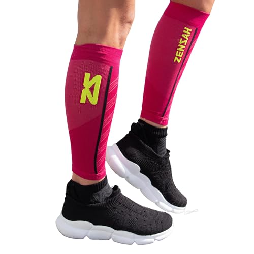 Zensah Featherweight Compression Leg Sleeves - Relieve Shin Splints, Calf Strains - color: Fuchsia, size: Small
