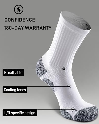 Elite Cushioned Compression Mid-crew Socks 4-Pack for Youth Women Men - color: White (4 Pairs), size: Medium