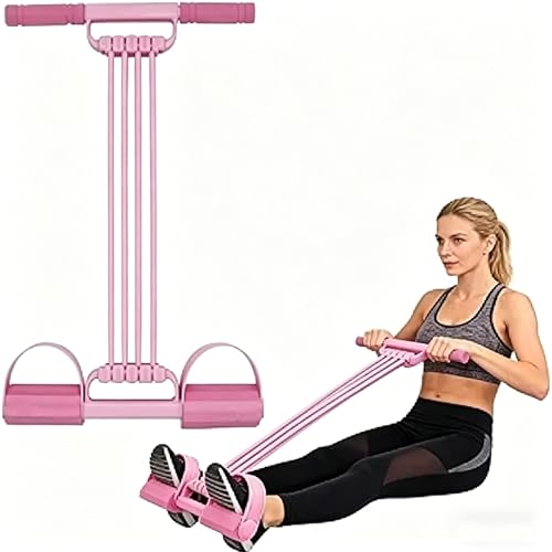 Multi-Function Tension Rope Band & Pedal Puller Resistance Band, 6-Tube Elastic Yoga Pedal Puller Resistance Band, for Abdomen/Waist/Arm/Leg Stretching Slimming Training - color: Pink-8 tube