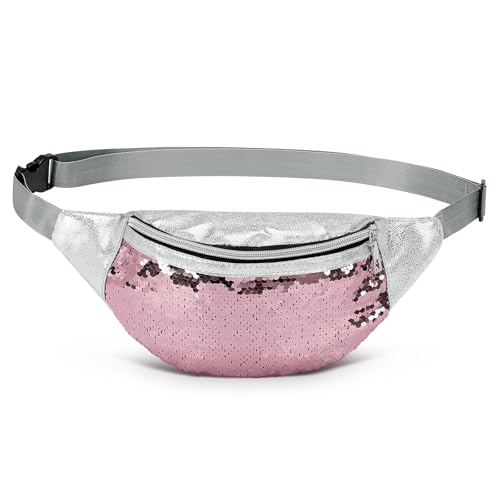 Holographic Sequined Fanny Packs for Women, Waist Belt Bag Fashion, Crossbody Bum Bag for Running, Red - color: Red