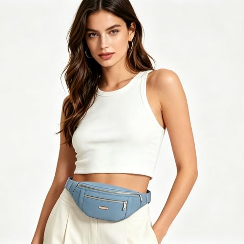 Fanny Pack Waist Pack for Women, Cross Body Bag Waist Bag for Running Sports Travel - color: F Grey-Blue