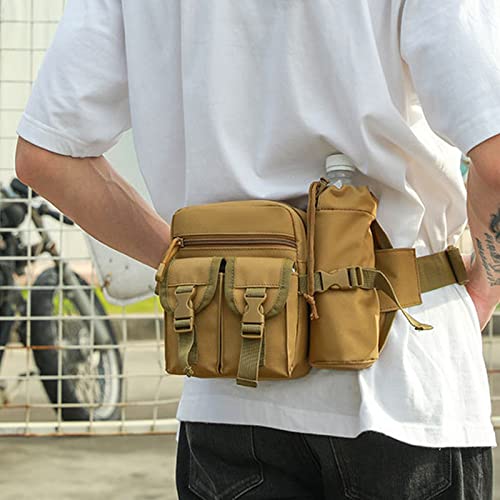 Outdoor Sports Waist Bag Cycling Waist Bag with Bottle Holder Tactic Waist Bag Tactical Fanny Pack for Cycling Running Hiking Fishing Climbing - color: khaki