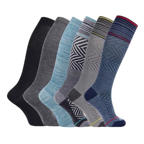 ja vie 76% Merino Wool Graduated Compression Socks for Women & Men (15-20mmHg), 6 Pairs - color: 6 Pairs: 1 Pure Black+ 1 Med Grey+ 1 Teal Blue+ 1 Black+ 1 Heather Grey+ 1 Denim, size: Small