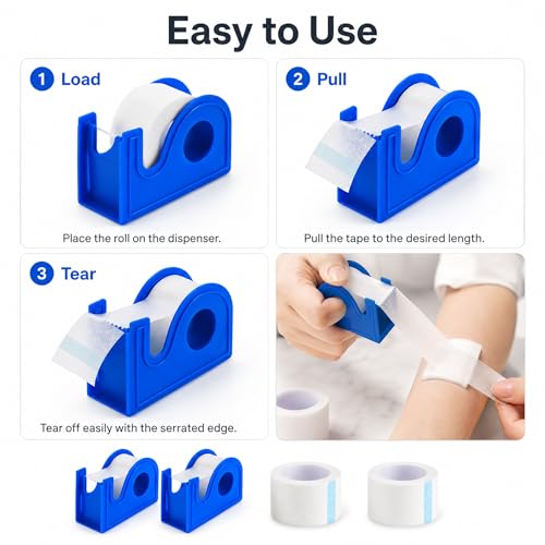 2 Rolls Medical Paper Tape with Dispenser, 1 Inch x 10 Yards,Microporous Surgical Paper Tape for Skin, Dressings, Wound First Aid Tape(White) - color: White