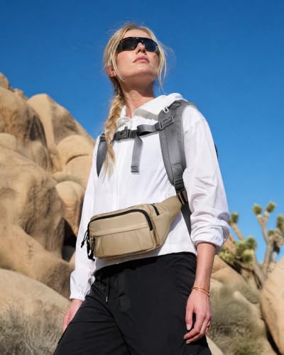 WATERFLY Fanny Pack Waist Bag: 2.5L Large 5 Zipper Pockets for Women Men - color: Khaki