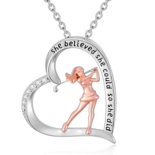 PROESS Tennis/Basketball/Soccer/Gymnastics/Running/Golf/Barbell Necklace 925 Sterling Silver Sports Pendant Inspirational Jewelry Gifts for Women - style: Golf