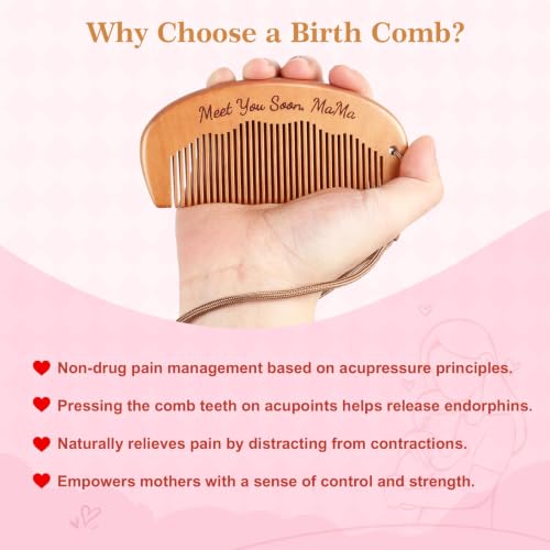 Gwabee Labor Comb and Massage Ball Set, Birthing Comb for Labor Pain - color: Peachwood Comb