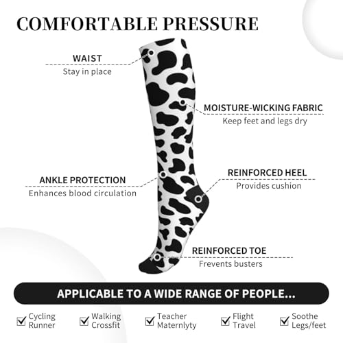 Compression Socks Knee High Support Stockings Women Men - color: Cow Print