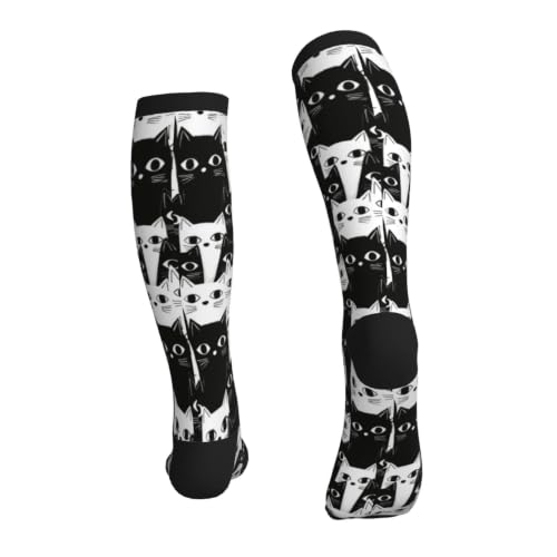 Tie Dye Compression Socks Knee High Support Socks For Women Men Running Athletic Hiking - color: Cat