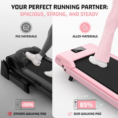 FUNMILY Upgrade Walking Pad Folding Treadmill with 12%/15% Incline & Handle Bar, 3.5HP Foldable Under Desk Compact Treadmills for Home/Office/Gym, 400+lb Capacity, Shock Absorption - color: Best Baby Pink T