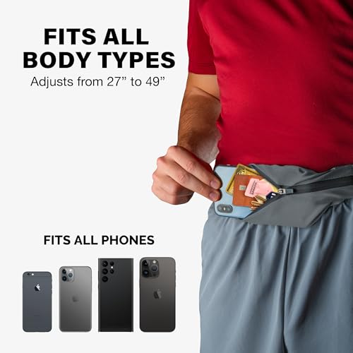 No-Bounce Slim & Secure Running Belt, Fits ALL Phones, Keys, Cards, Gels - color: 4. Grey