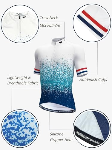 Lo.gas Cycling Jersey Men Short/Long Sleeve Bike Biking Shirts Full Zip with Pockets Road Bicycle Clothes - color: 04 Gradient White Blue, size: XX-Large