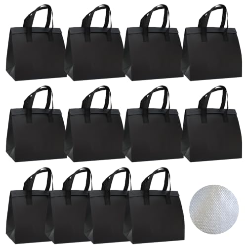 12Pcs Disposable Insulated Lunch Bags Thermal Cooler Bag Grocery Bags Black - color: Black, size: 10.24"(H) x 10.24"(L) x 6.7"(W)