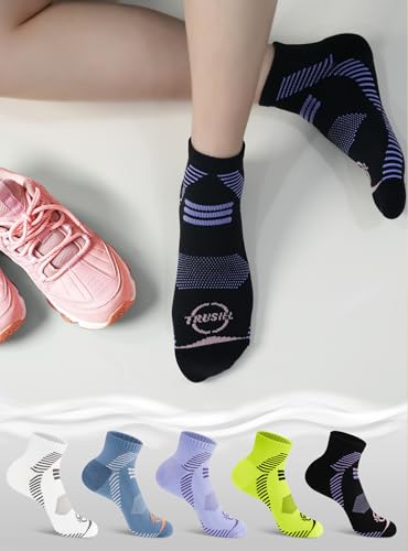 Trusiel Ankle Compression Socks for Women Running Moisture Wicking 5 Pairs - color: Violet, size: 9.5-12