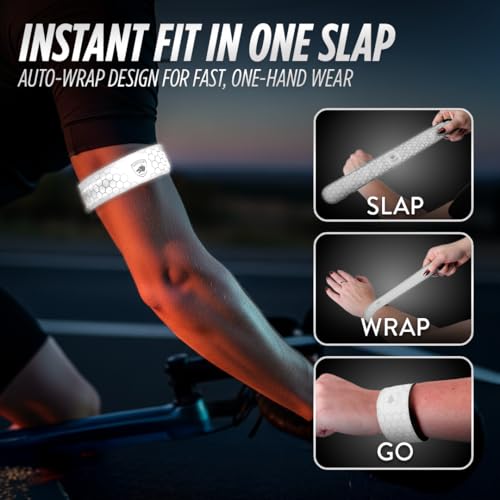SlapLite Rechargeable LED Armband, Reflective Running Lights for Runners, Reflective Safety Gear Women, Men for Running, Walking, Cycling at Night, High Visibility Arm Band, Fits-All - color: White