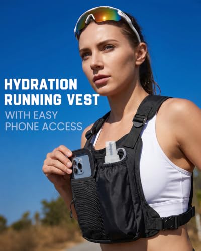 Zelvot Running Vest with 500ml Soft Flask, Chest Pack with Phone Pouch - color: Black
