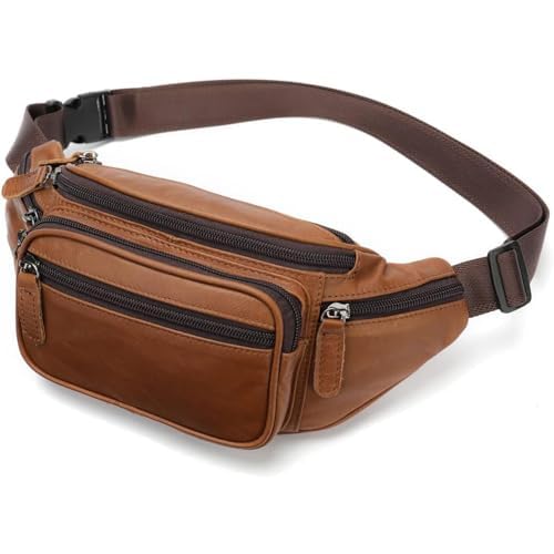 Leather Fanny Pack Waist Bag for Men Women Outdoor Travel Hiking Camping Walking Running Hip Bum Belt Slim Cell Phone Purse Wallet Pouch (#03Brown) - color: #00Brown