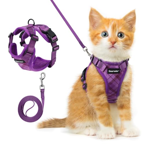 Dooradar Cat Harness and Leash Set, Adjustable and Escape Proof, XXS - color: Argyle Purple, size: Xxs