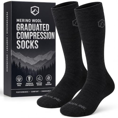 CloudLine - Merino Wool Graduated Compression Socks for Men and Women - Ultralight, Moisture Wicking, Made in USA - 1 Pair - color: Midnight, size: Large