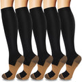 Compression Socks for Women&Men 20-30mmHg Graduated Knee High Stocking - color: 03-5 Pairs Black Copper, size: XX-Large-3X-Large