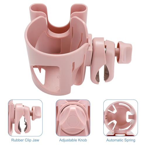 Accmor Stroller Cup Holder, Universal Cup Holder for Walker Wheelchair Bike Scooter, 360° Rotatable Stroller Cup Holder Attachment Walker Wheelchair Accessory - color: Cup Phone Holder-Pink