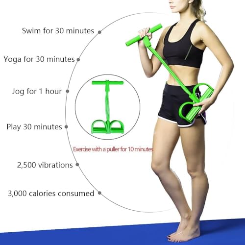 KEVENZ Pedal Resistance Band, 4-Tube Natural Latex Yoga Pedal Puller Resistance Band Comes with Elastic Pull Rope, Fitness Equipment for Abdomen, Waist, Arm, Yoga Stretching Slimming Training