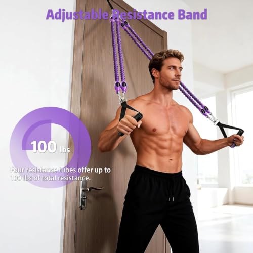 Pedal Resistance Band with Handle, Aturien Adjustable Powerful 4-Tube Elastic Bands for Exercise, Multifunctional Foot Pedal Puller, Home Workout Equipment for Legs Arms Abs