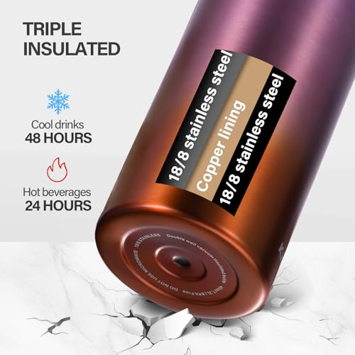 KXIAOCHEN Insulated Water Bottle with Strap, 48-Hour Cold, 2 Lids - color: Tropical Fruit, size: 32 Ounces
