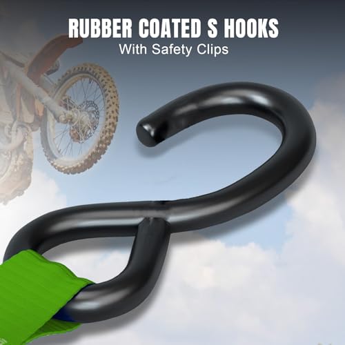 Jack Boss Ratchet Tie Down Straps Set,1500 lbs Break Strength, 1" x 15' Heavy Duty Ratchet Straps with 4X Soft Loops Padded Handles Coated S Hook, Fits for Moving Appliances Motorcycle ATV Truck,Green - color: Green-4pcs