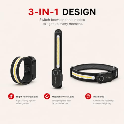 3-in-1 Headlamp, Portable Night Running Light, Magnetic Work Light, Rechargeable LED Foldable Flashlight with 8 Light Modes, Ideal for Dog Walking, Night Running, Camping & Hiking