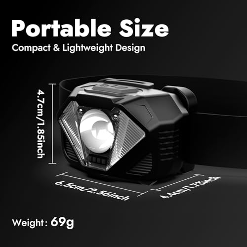 WARSUN Rechargeable Headlamp, Adjustable LED Head Light with Motion Sensor