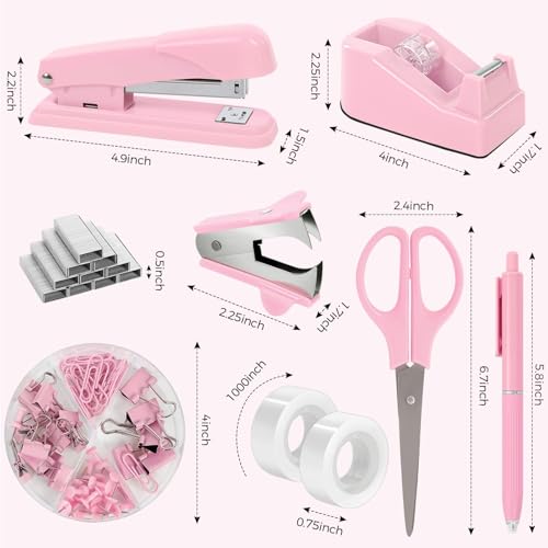 SKYDUE Pink Stapler and Tape Dispenser Set, Pink Office Desk Accessories - color: Pink