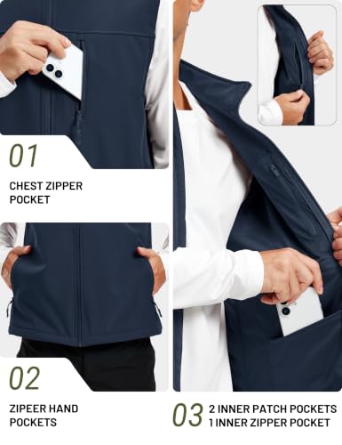 MAGCOMSEN Men's Softshell Golf Vest Outerwear Lightweight Fleece - color: Navy, size: Large
